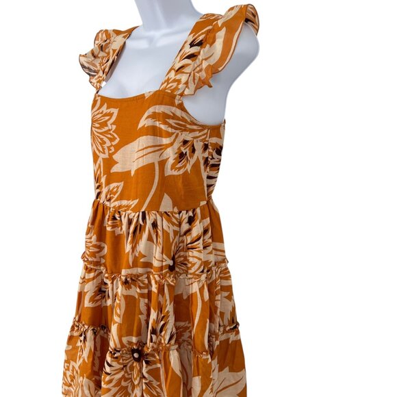 Band Of The Free Floral Tiered Ruffle Mini Dress Yellow Cream Size Small NWOT - Picture 4 of 12